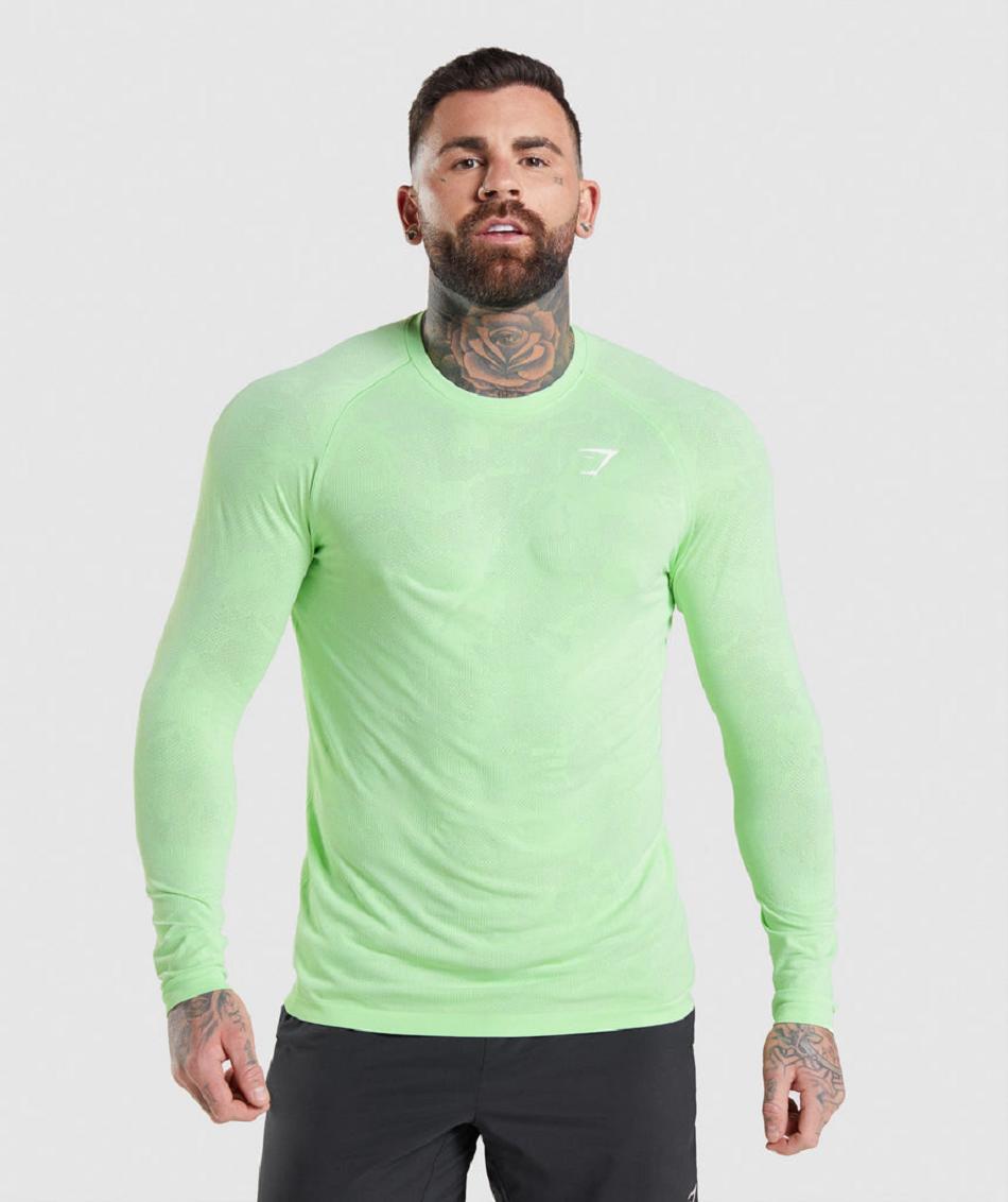 Long Sleeve Gymshark Geo Seamless Hombre Verde Blancas | CO 3528DFM